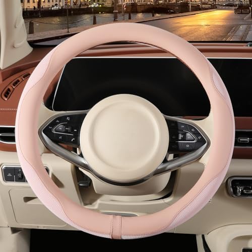 Nappa Leather Ice Silk Fabric Pink Steering Wheel Cover Women - Image 2