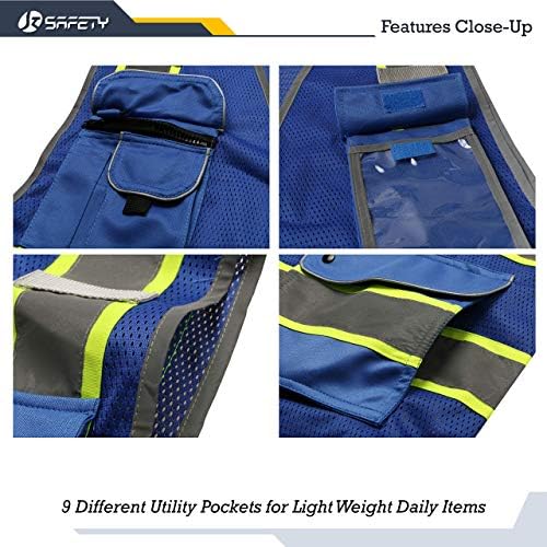 JKSafety Safety Vest for Men Women Reflective Hi Vis JK100 Blue L - Image 2