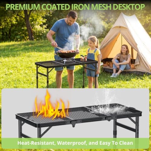 3ft Folding Grill Table, Heat-Resistant Tabletop 3 Heights 27.5" - Image 4