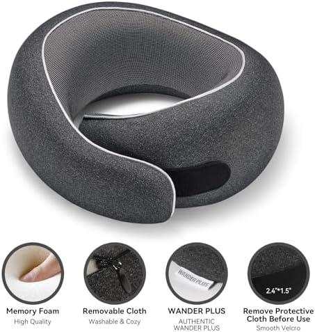WANDER+® Travel Pillow, 100% Pure Memory Foam Travel Neck Pillow Airplane Neck - Image 3