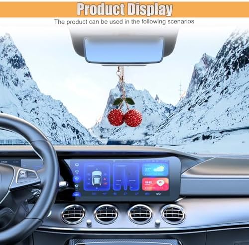 Bling Cherry Car Rear View Mirror Charm, Sparkly Rhinestones Automotive - Image 6