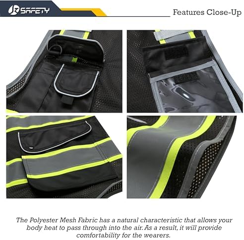 JKSafety Safety Vest for Men Women Reflective Hi Vis JK100 Black 2XL - Image 2