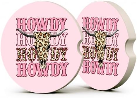 Pink Western Cowgirl Car Coasters, Howdy Retro Coquette Cup Holders by Unknown
