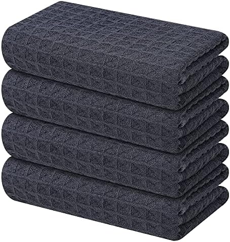 Homaxy Microfiber Waffle Weave Kitchen Towels, 4 Pack, Dark Grey by Homaxy