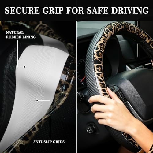 KAFEEK Khaki Leopard Print Steering Wheel Cover - Image 3