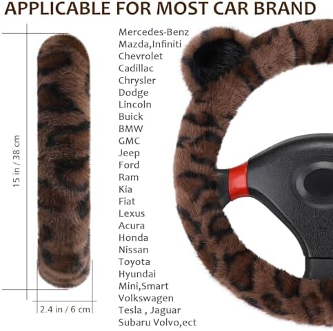Accmor Fuzzy Car Steering Wheel Cover, Warm Fluffy Leopard Steering Wheel Cover - Image 2