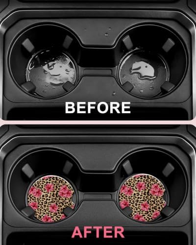 Swooflia Elegant Ceramic Car Coasters 4 Pcs Leopard Pink Flower Car Decor - Image 4