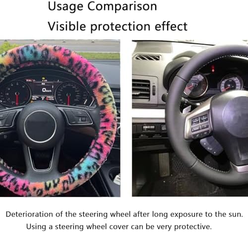 Leopard Print Fuzzy Steering Wheel Cover Universal- 2PCS Car Coasters - Image 3