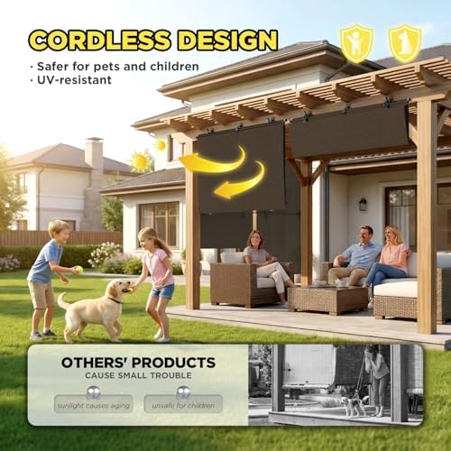 Outdoor Roller Shade 8'W x 8.5'H Cordless Shades Roll Up, Folding Exterior - Image 3