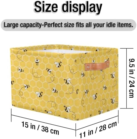 2Pack Yellow with Bees Large Collapsible Storage Bins, Honey Honeycombs - Image 2