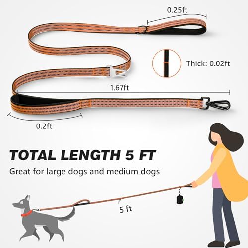 Double Handle Dog Leash with Poop Bag Holder and Car Seat Belt Buckle - Image 2
