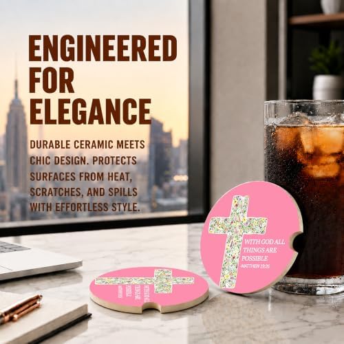 Pink Christian Bible Car Coasters, Floral Cross Scripture Cup Holders - Image 5