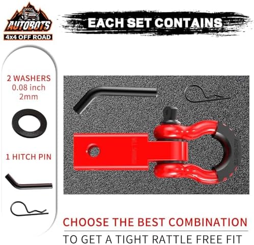 AUTOBOTS Tow Hitch Receiver 2" Shackle Hitch Receiver Red- Red - Image 2