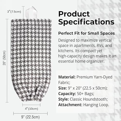 Plastic Bag Holder, Wall Mount Grocery Bag Dispenser, Yarn-dyed Houndstooth - Image 3