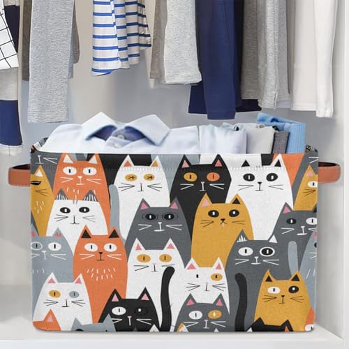 AUUXVA Storage Basket Cute Animal Cat Pattern Storage Cube Box Durable Canvas - Image 5