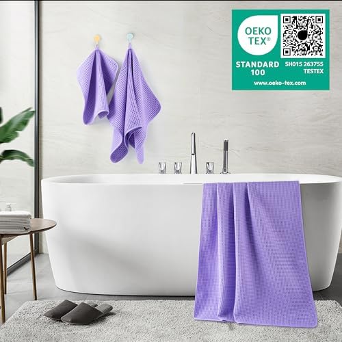 POLYTE 430 GSM Poly Blend Microfiber Quick Dry Waffle Bath Towel Set of 6 - Image 4