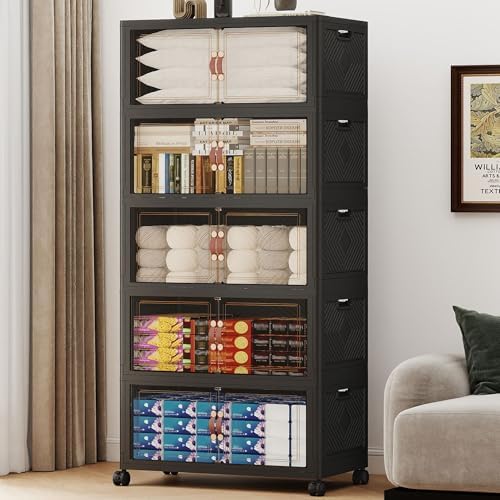 Stackable Storage Bins with Doors & Lids & Wheels by VNVTO