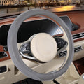Nappa Leather Ice Silk Fabric Grey Steering Wheel Cover by Binsheo