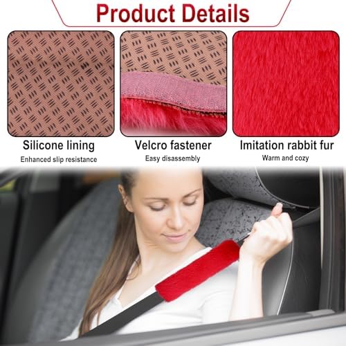 BFXM 3 PCS Fluffy Steering Wheel Cover Set - Image 3