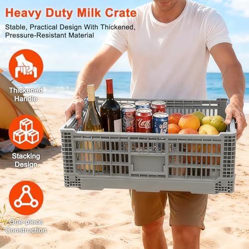 52L Collapsible Crate with Handles, Milk Crates Heavy Duty - Image 6