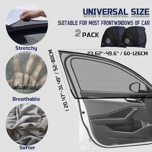 Car Front Window Shades, OUTTDID 2 Pack Side Window Sun Shades, Stretchy - Image 2