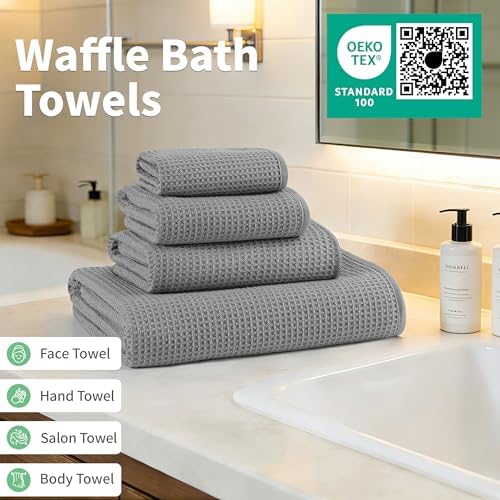 MICROFI Waffle Weave Bath Towel Set, Microfiber, 4 Pieces, Quick Dry, - Image 4