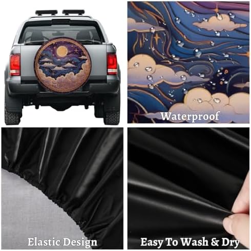 Spare Tire Cover for RV Trailer, Boho Ethnic Moon Waterproof Sun Leather Wheel - Image 4