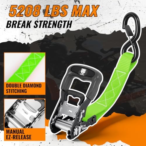 Retractable Ratchet Straps 4 Pack, 5208LBS Break Strength - Image 3