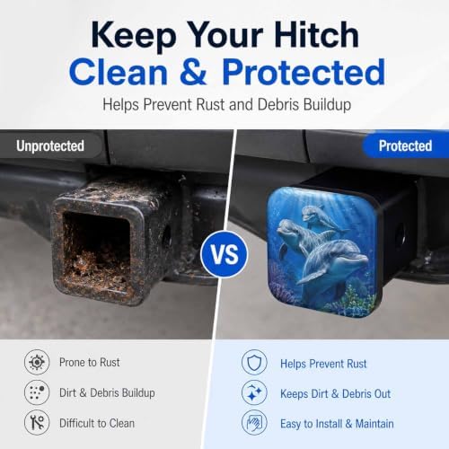 Ocean Dolphins Hitch Cover Receiver Tube Hitch Plug, Tool-Free Install Tow - Image 5