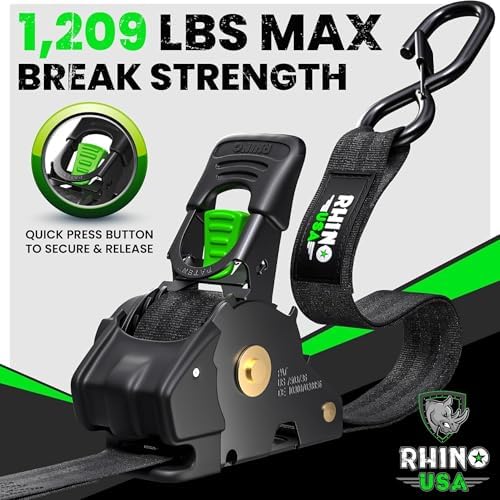 Rhino USA Retractable Ratchet Straps - 1in x 10ft - Image 2