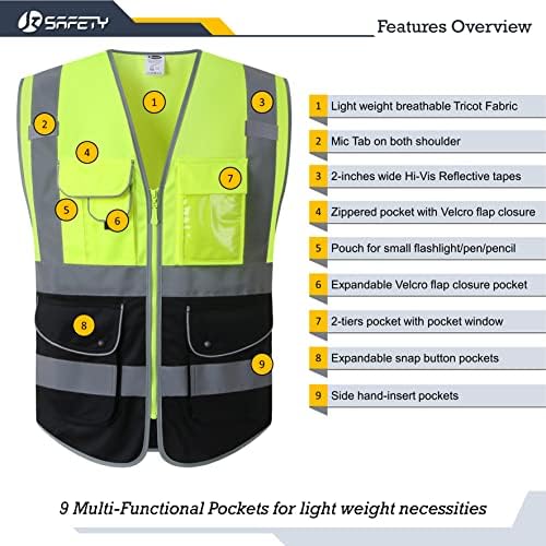 JKSafety Safety Vest for Men Women Reflective Hi Vis JK150 YBlack L - Image 3