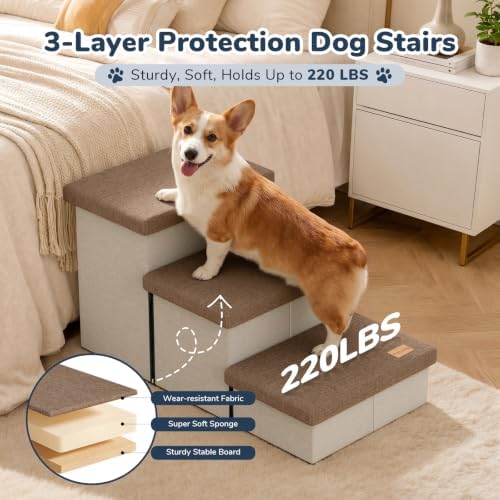 3-Step Wide Dog Stairs with Hidden Storage 18" H, Non-Slip Dog Steps - Image 4