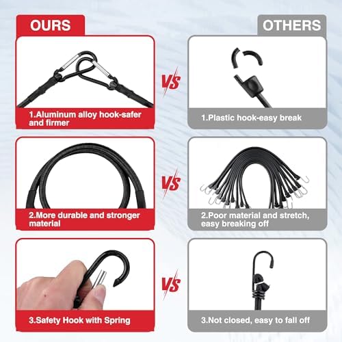 WORKPRO 24" Bungee Cords with Hooks, 4 Pack Heavy Duty Outdoor Bungee Strap - Image 2