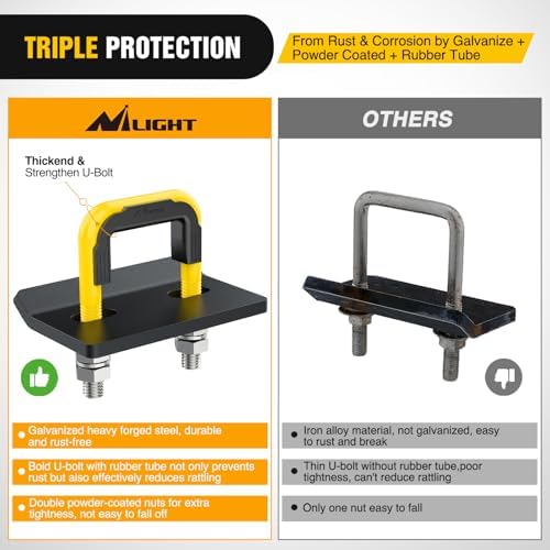 Nilight Trailer Hitch Tightener Anti-Rattle Yellow U-Bolt - Image 5