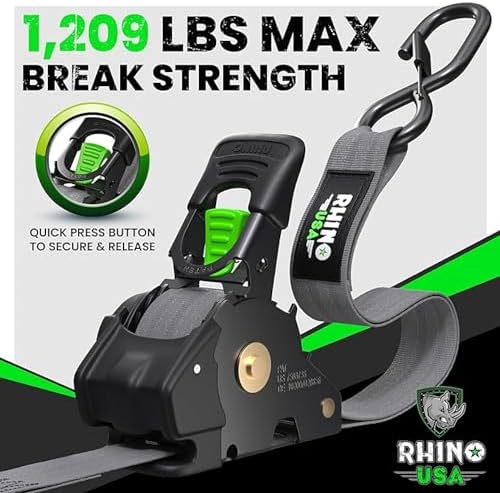 Rhino USA Retractable Ratchet Straps - 1in x 10ft - Image 2