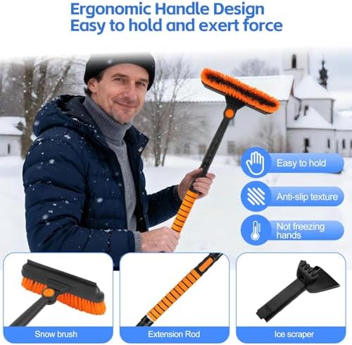 5-in-1 Ice Scrapers Snow Shovel Snow Brush Kit, Extendable Aluminum Foam Grip - Image 6