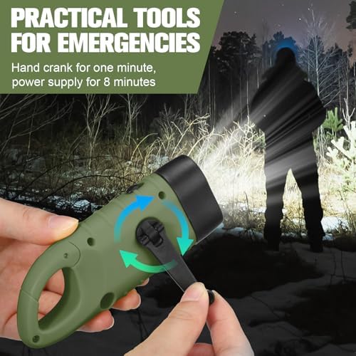 Leelosp 2 Pcs Hand Crank Solar Flashlight Emergency LED, Army Green - Image 5