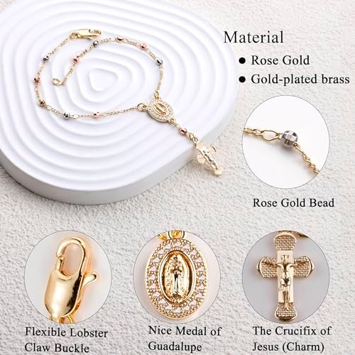 Gold Plated Beads Catholic Guadalupe Car Rearview Mirror Rosary - Image 2