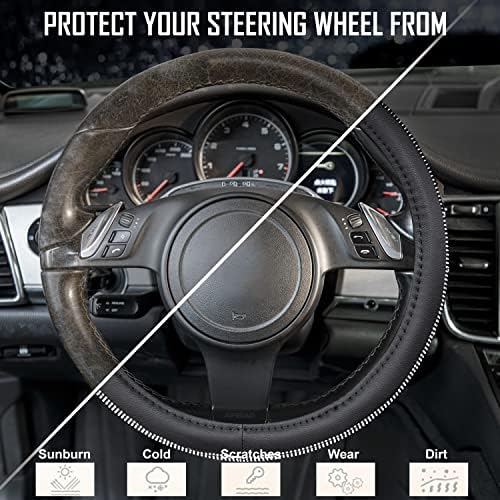 CAR PASS Diamond Black Leather Steering Wheel Cover, - Image 6