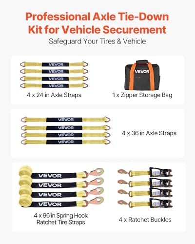 VEVOR Wheel Chock Tie-Down Kit, Axle Type Trailer Tie Down Strap, Car Tie Down - Image 2
