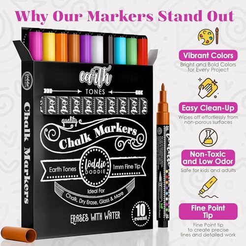 Loddie Doddie Liquid Chalk Window Markers, 1mm Tip, Earth Tones, 10 Pack - Image 2