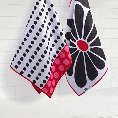 Ritz Waffle Microfiber Kitchen Towel 2pc Set – Jumbo Flowers and Dots – Bold - Image 4