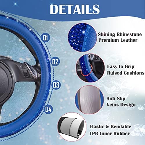 CAR PASS Bling Diamond Leather Steering Wheel Cover, - Image 5