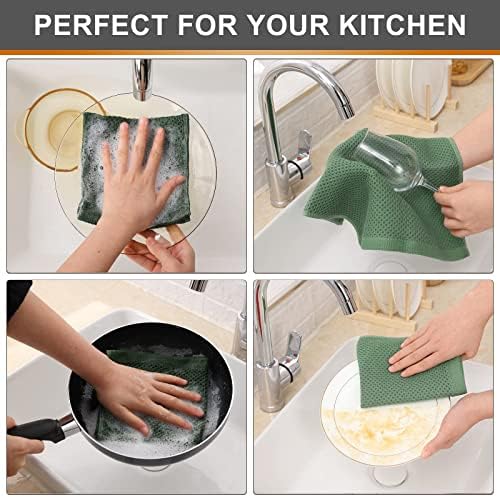 Kitinjoy 100% Cotton Waffle 8-Pack Kitchen Towels, Grass Green - Image 4