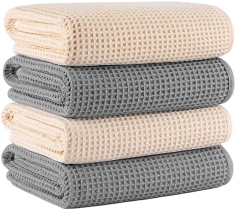 Microfiber Waffle Bath Towels, 4 Pieces, Fast Drying, Lint Free 430 GSM by Unknown