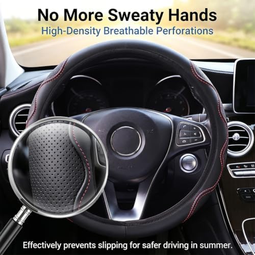 Elastic Steering Wheel Cover Black and Red Universal 14-15 inch - Image 4