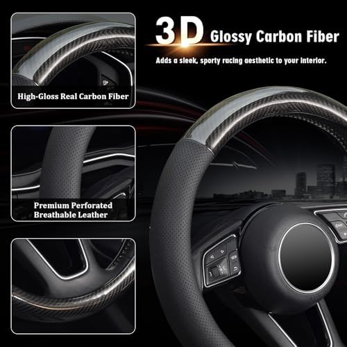 KAFEEK 16 inch Classic Carbon Fiber Steering Wheel Cover - Image 2