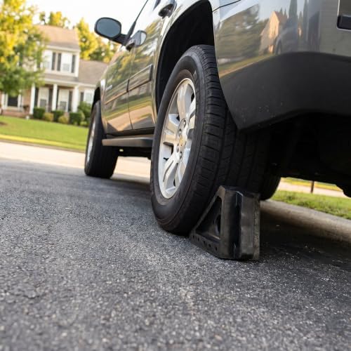 Fasmov 2 Pack Solid Rubber Heavy Duty Wheel Chock, Ergonomic Carry Handles - Image 7