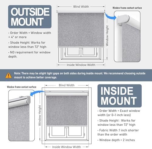 AOSKY Blackout Cordless Roller Shades, 27.5" W x 72" H, Heather Grey - Image 6