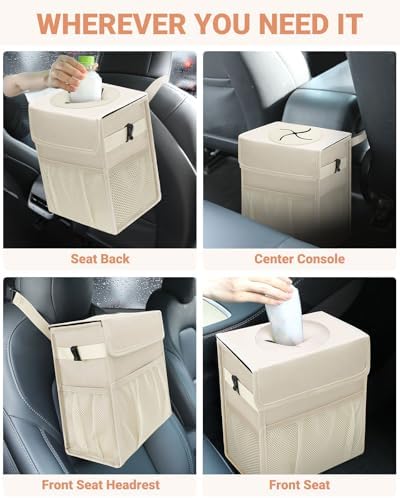 Capolo Car Trash Can with Lid, Leakproof Car Garbage Can Car Trash Bag - Image 6